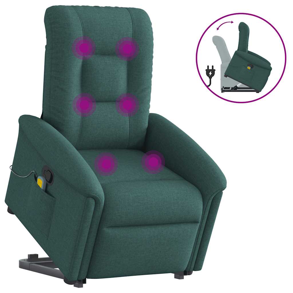 Fotoliu rabatabil de masaj, cu ridicare, verde închis, textil GartenMobel Dekor
