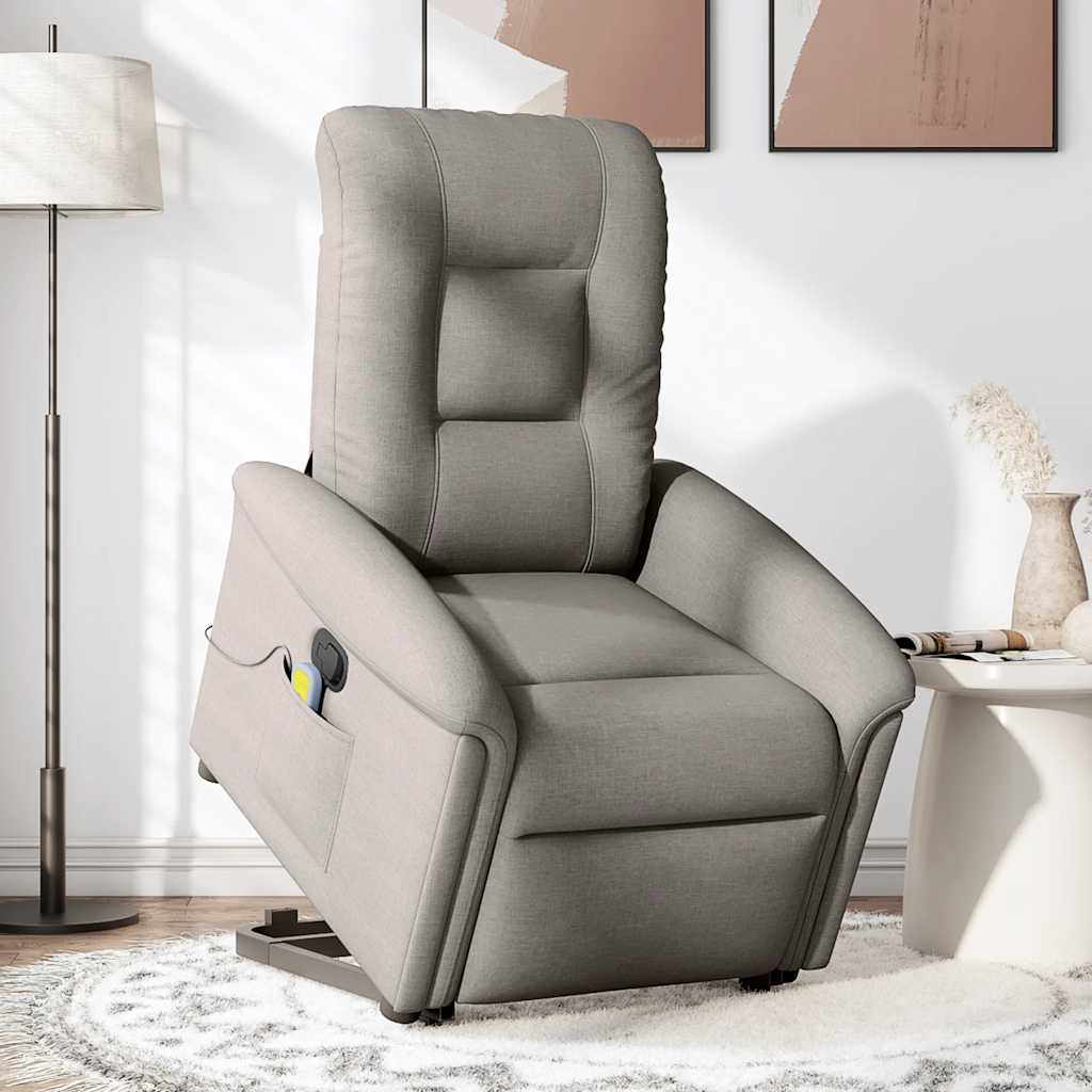Fotoliu rabatabil de masaj cu ridicare, gri taupe, textil GartenMobel Dekor