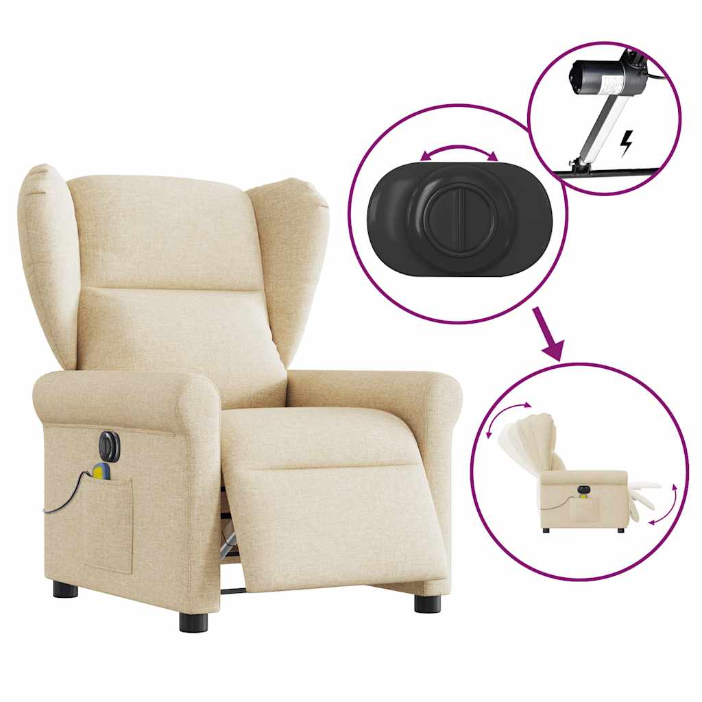 Fotoliu electric de masaj rabatabil, crem, textil GartenMobel Dekor