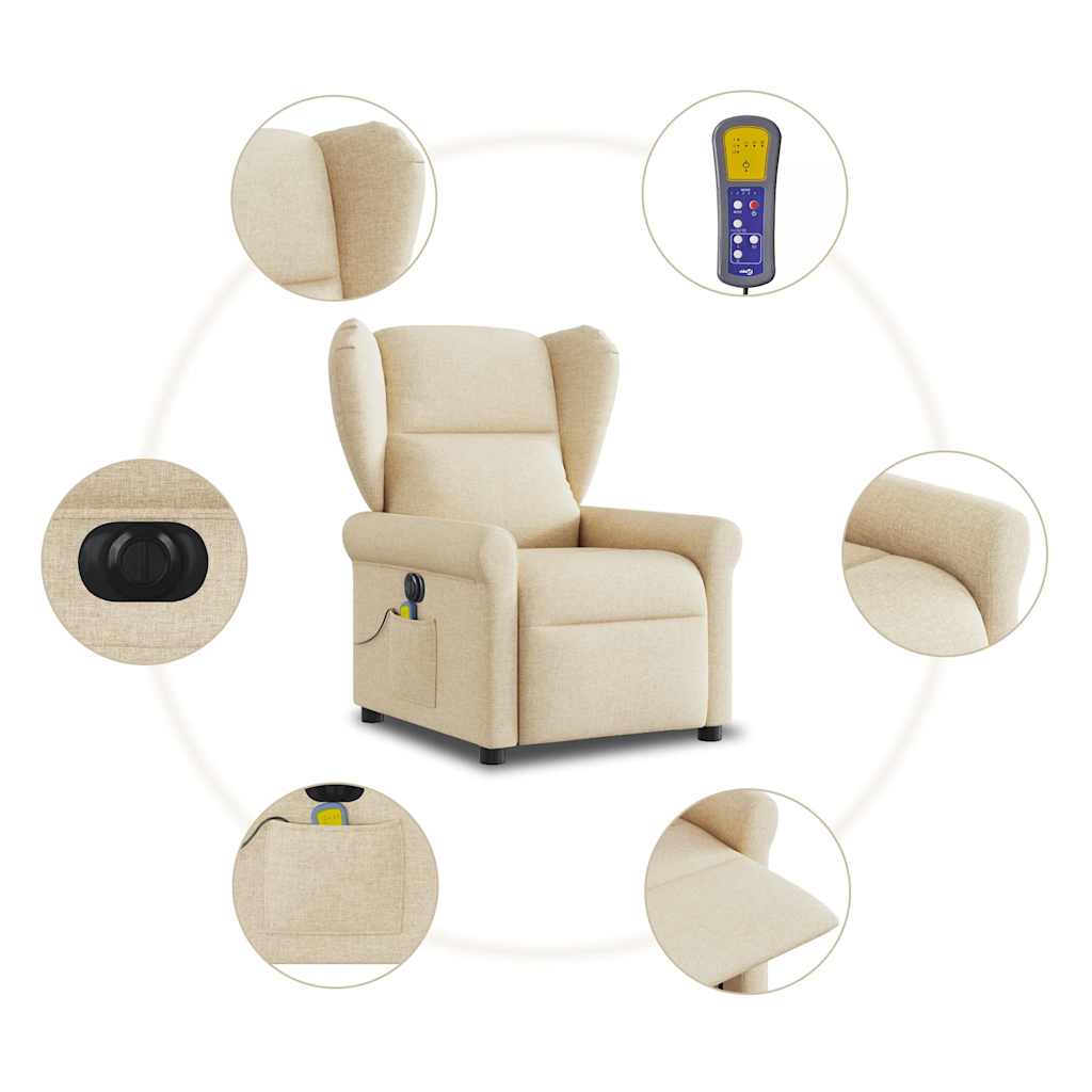 Fotoliu electric de masaj rabatabil, crem, textil GartenMobel Dekor