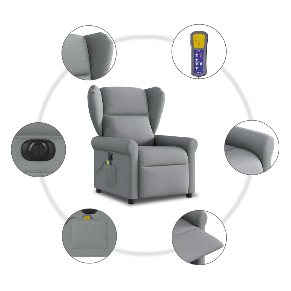 Fotoliu electric de masaj rabatabil, gri deschis, microfibră GartenMobel Dekor