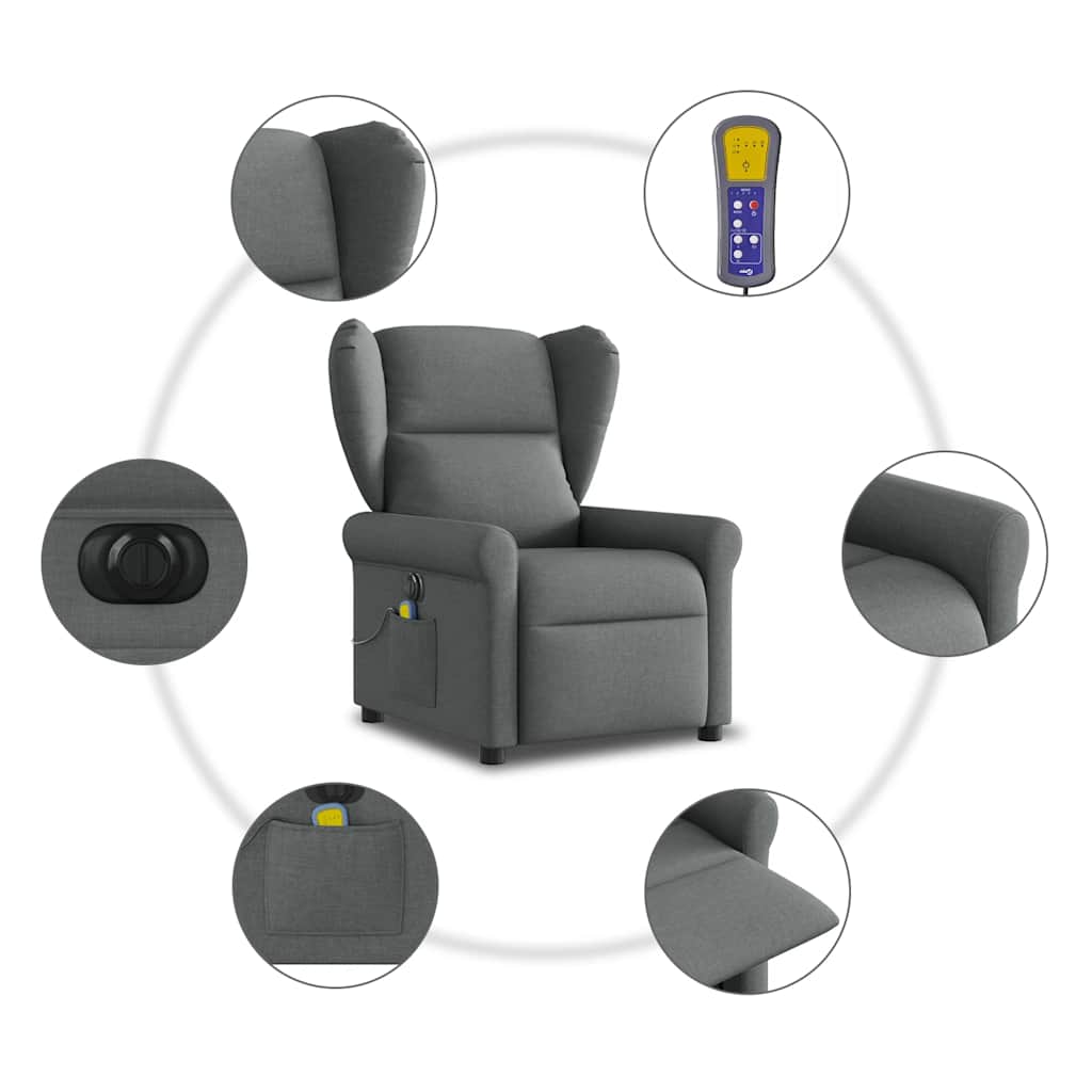 Fotoliu electric de masaj rabatabil, gri închis, textil GartenMobel Dekor
