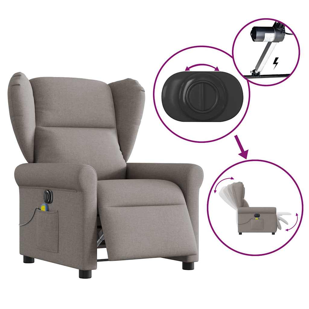 Fotoliu electric de masaj rabatabil, gri taupe, textil GartenMobel Dekor