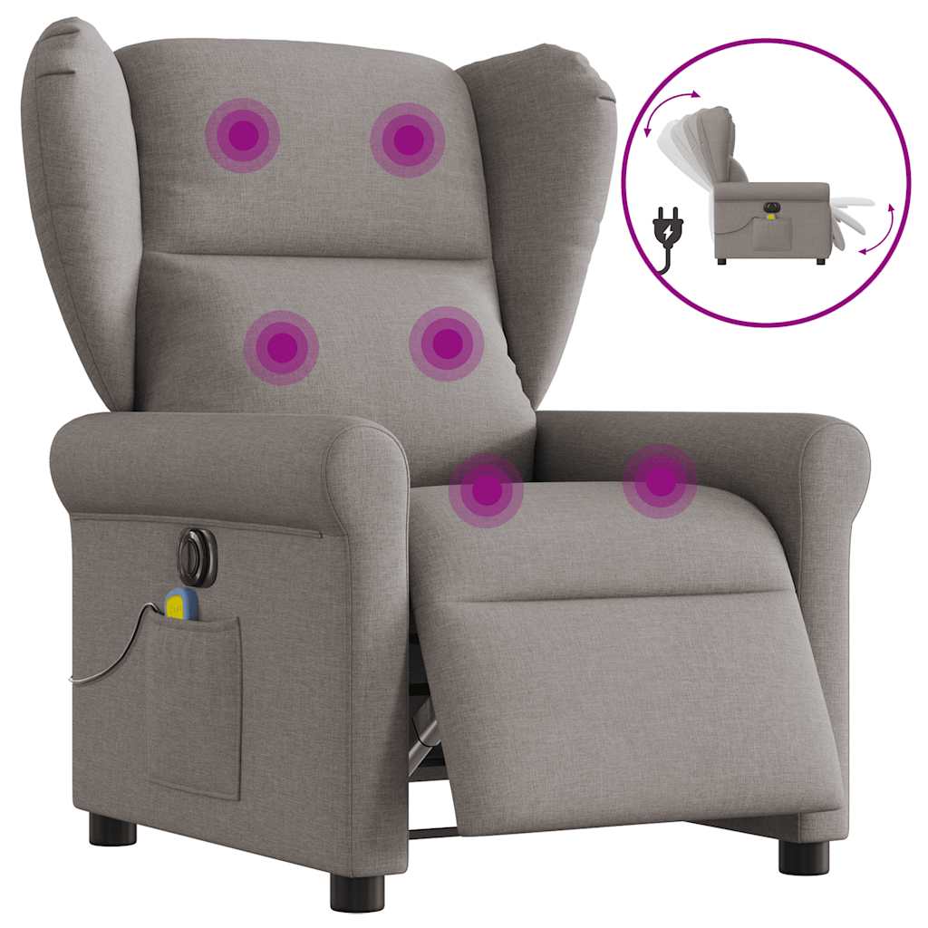 Fotoliu electric de masaj rabatabil, gri taupe, textil GartenMobel Dekor