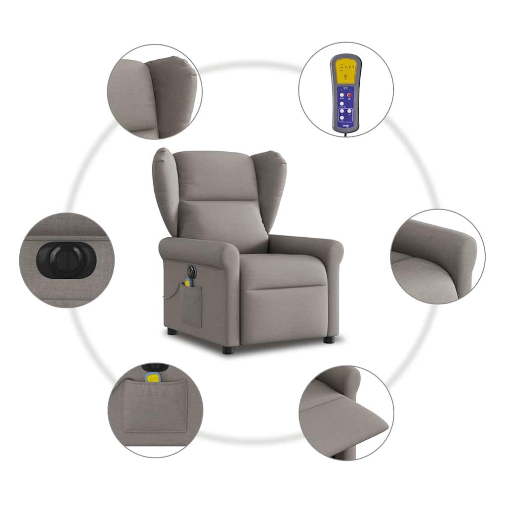 Fotoliu electric de masaj rabatabil, gri taupe, textil GartenMobel Dekor