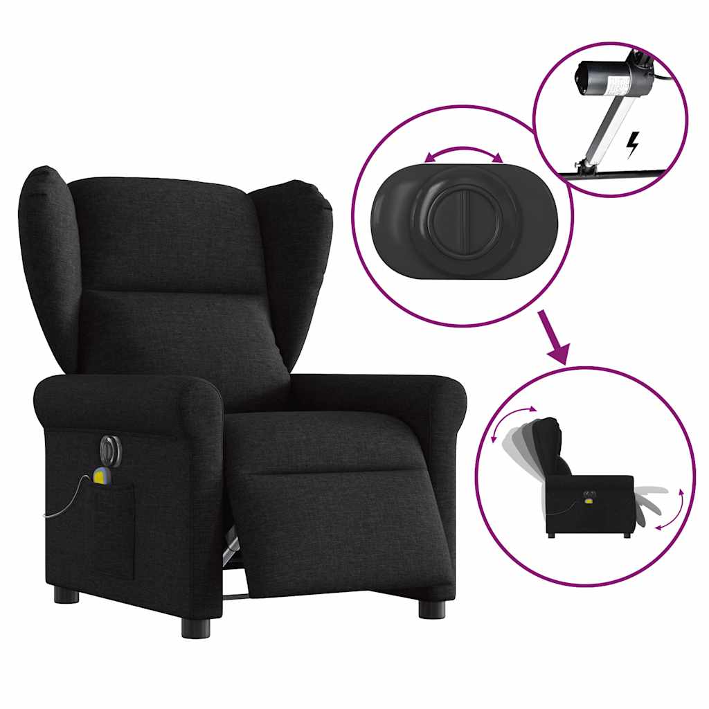 Fotoliu electric de masaj rabatabil, negru, textil GartenMobel Dekor