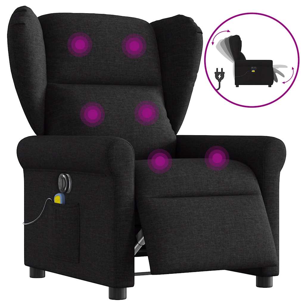Fotoliu electric de masaj rabatabil, negru, textil GartenMobel Dekor