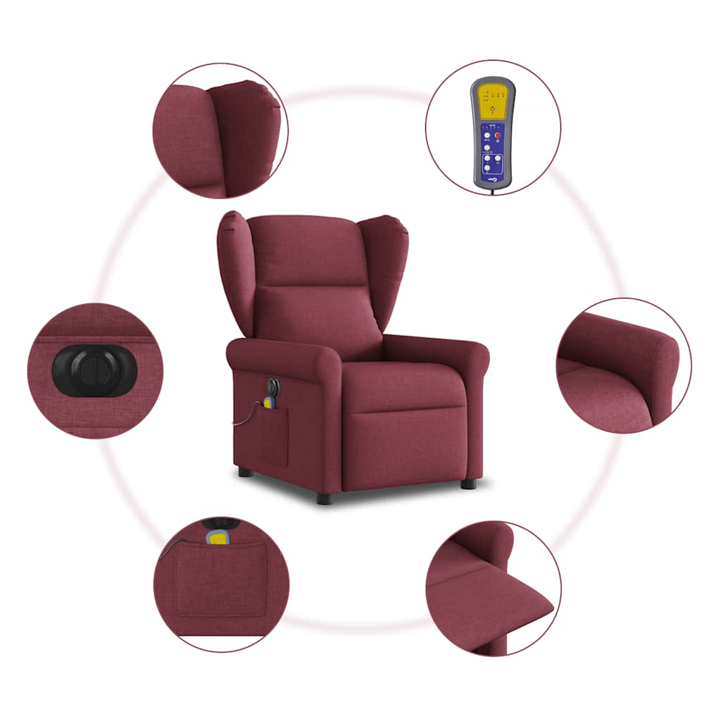 Fotoliu electric de masaj rabatabil, roșu vin, textil GartenMobel Dekor