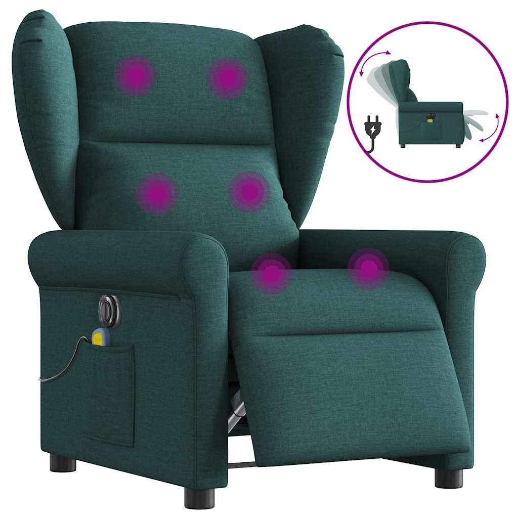 Fotoliu electric de masaj rabatabil, verde închis, textil GartenMobel Dekor