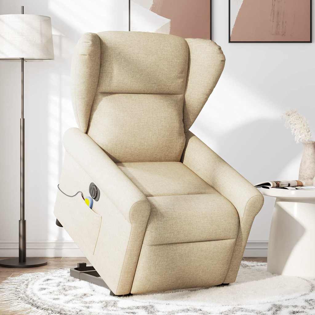 Fotoliu electric de masaj rabatabil cu ridicare, crem, textil GartenMobel Dekor