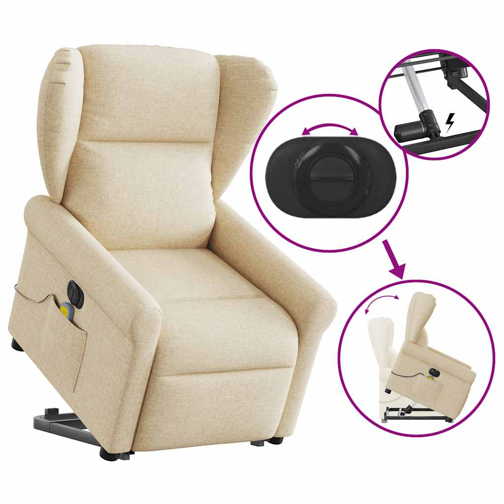 Fotoliu electric de masaj rabatabil cu ridicare, crem, textil GartenMobel Dekor
