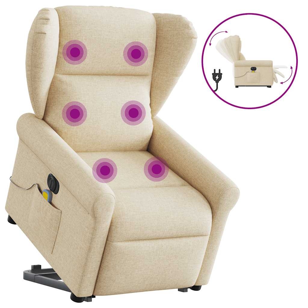 Fotoliu electric de masaj rabatabil cu ridicare, crem, textil GartenMobel Dekor