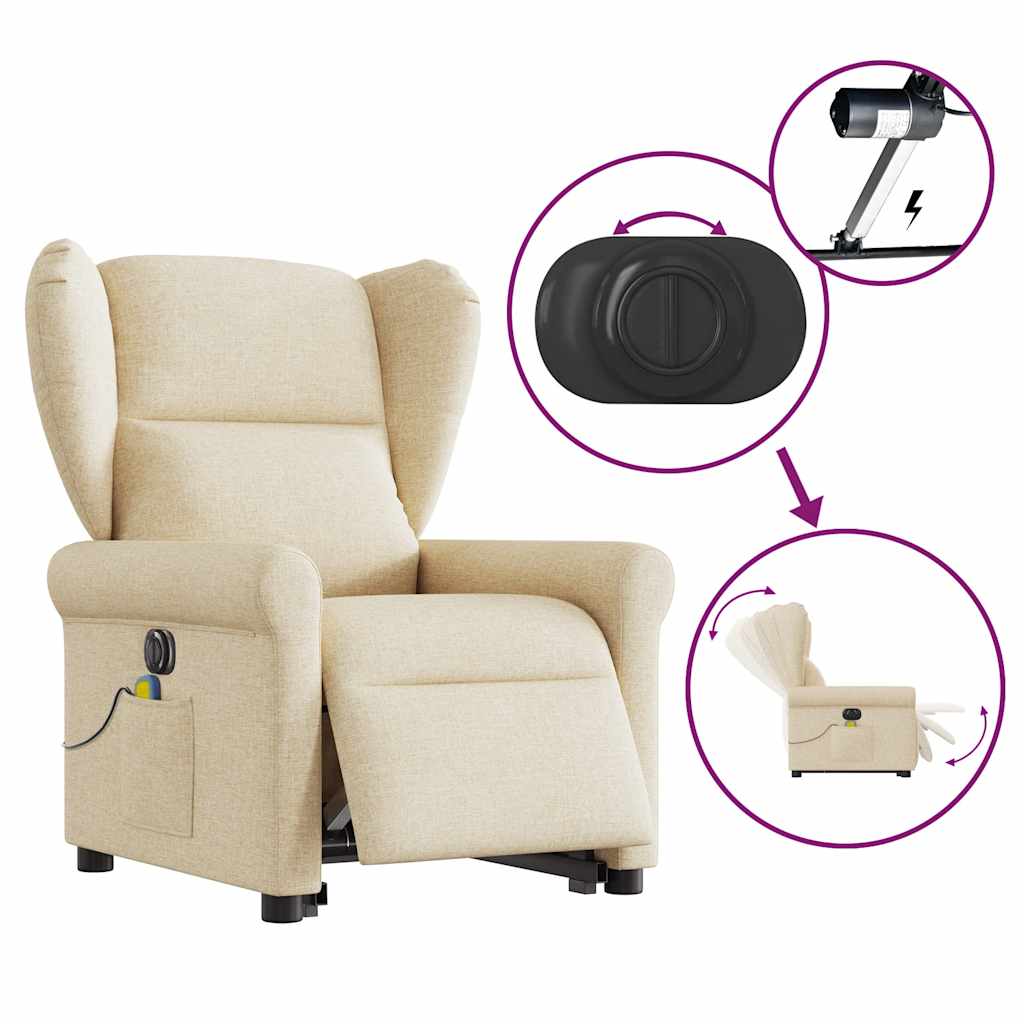 Fotoliu electric de masaj rabatabil cu ridicare, crem, textil GartenMobel Dekor