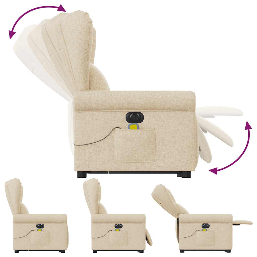 Fotoliu electric de masaj rabatabil cu ridicare, crem, textil GartenMobel Dekor