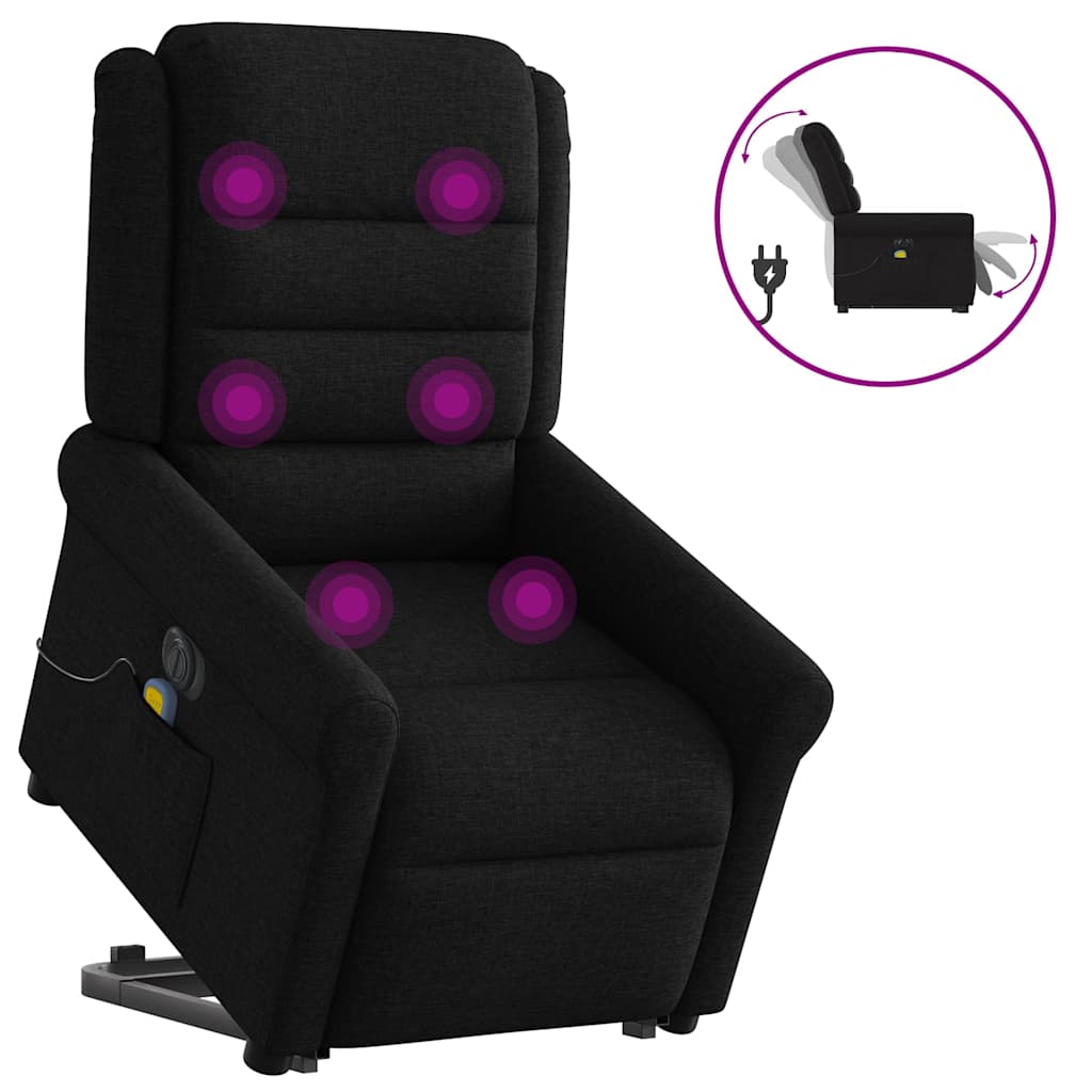 Fotoliu electric de masaj rabatabil cu ridicare, negru, textil GartenMobel Dekor