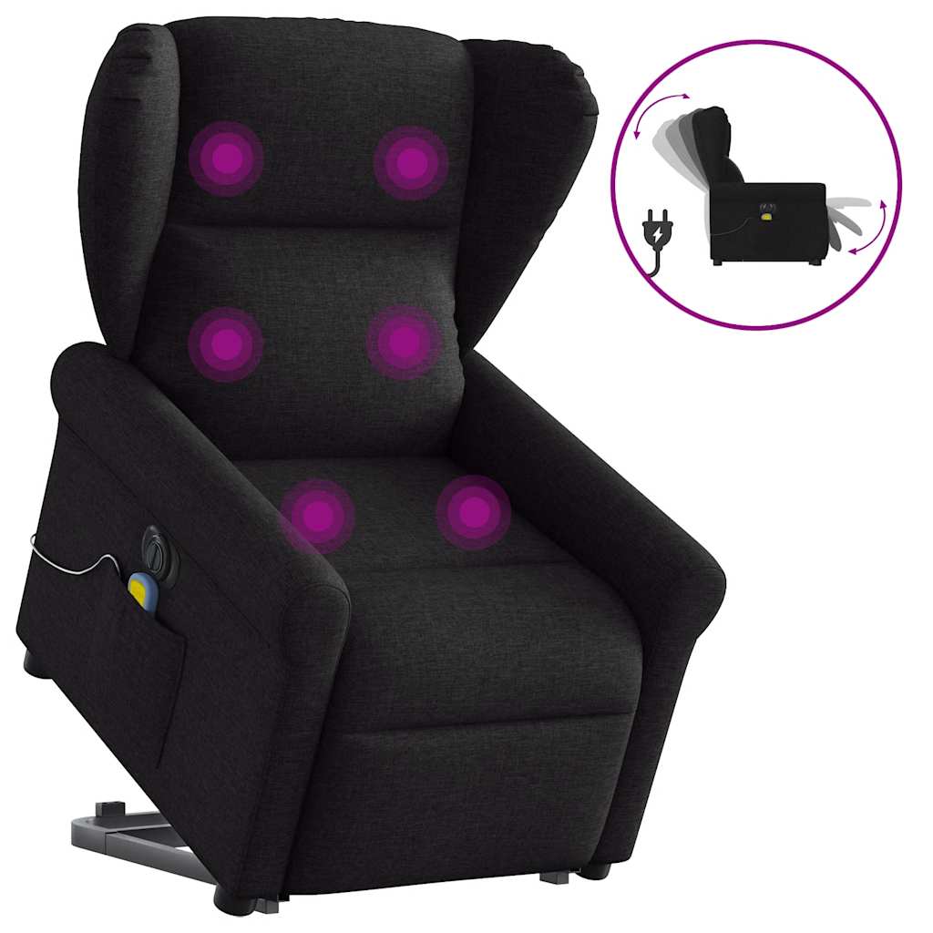 Fotoliu electric de masaj rabatabil cu ridicare, negru, textil GartenMobel Dekor