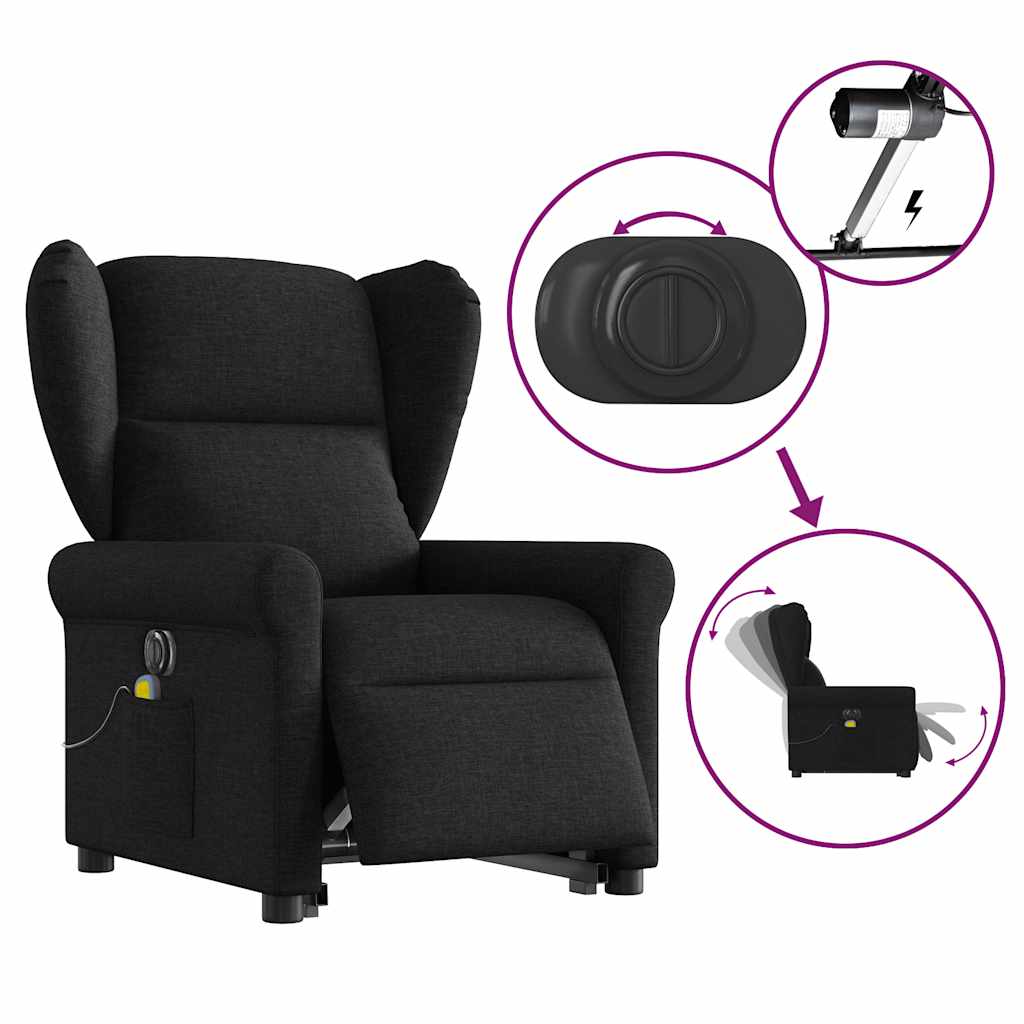 Fotoliu electric de masaj rabatabil cu ridicare, negru, textil GartenMobel Dekor