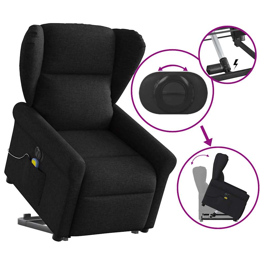 Fotoliu electric de masaj rabatabil cu ridicare, negru, textil GartenMobel Dekor