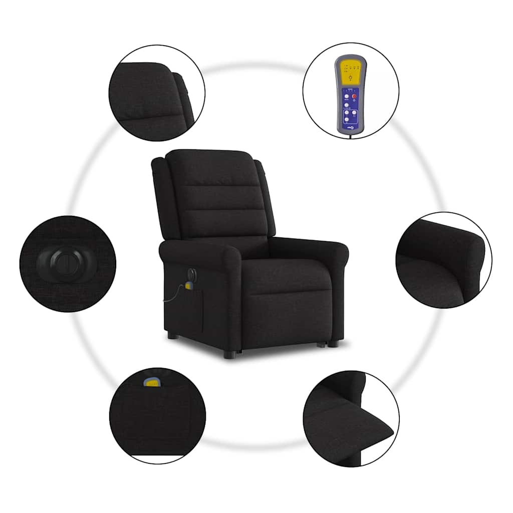 Fotoliu electric de masaj rabatabil cu ridicare, negru, textil GartenMobel Dekor