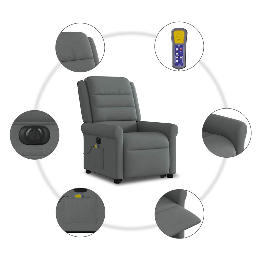 Fotoliu electric masaj rabatabil cu ridicare, gri închis textil GartenMobel Dekor
