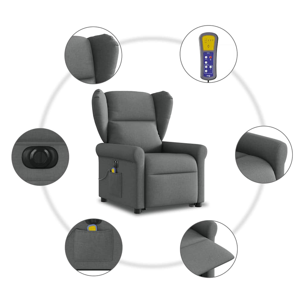 Fotoliu electric masaj rabatabil cu ridicare, gri închis textil GartenMobel Dekor