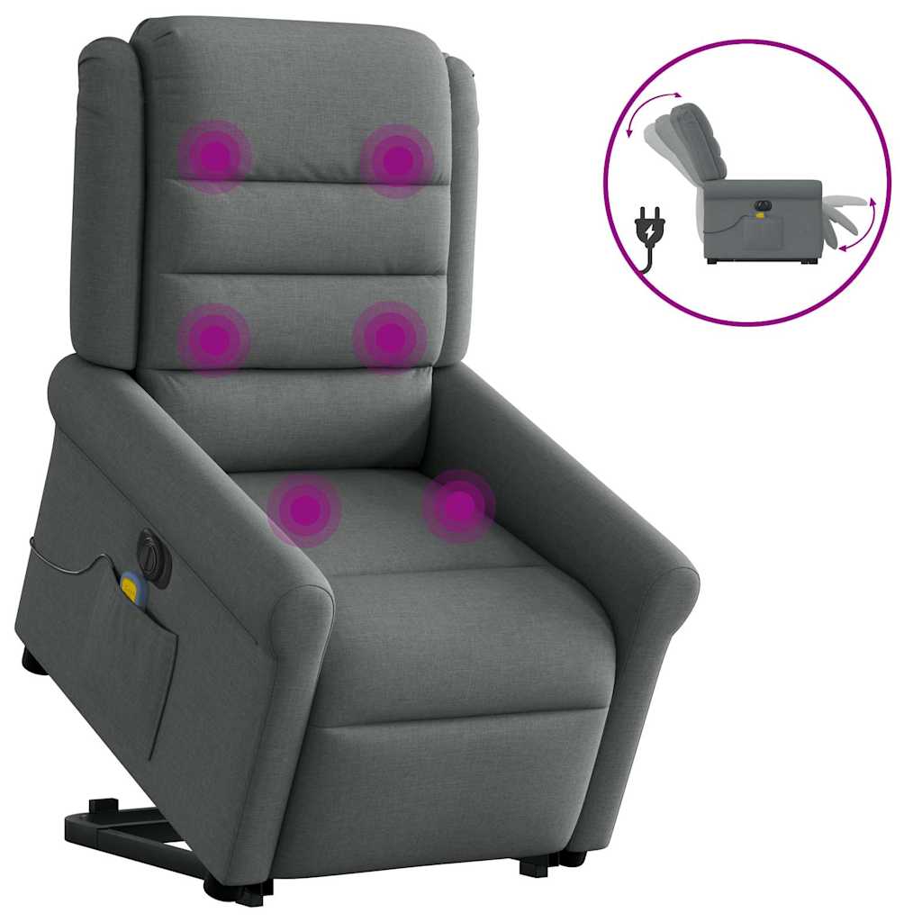 Fotoliu electric masaj rabatabil cu ridicare, gri închis textil GartenMobel Dekor