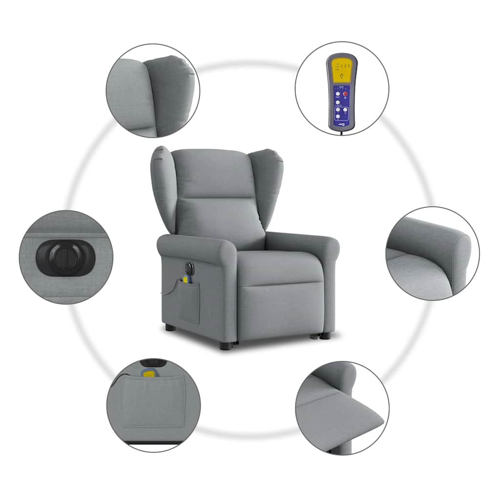 Fotoliu electric masaj rabatabil cu ridicare, gri închis textil GartenMobel Dekor