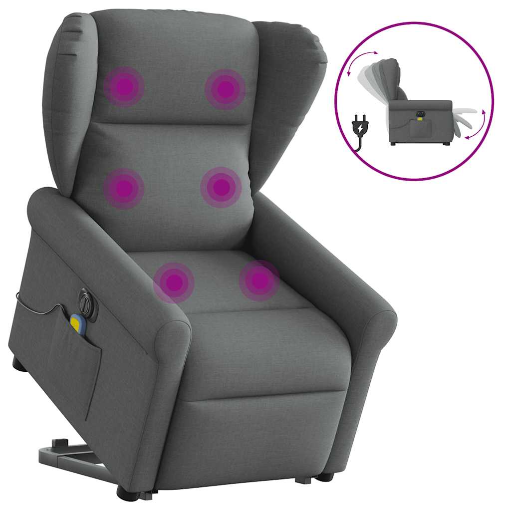 Fotoliu electric masaj rabatabil cu ridicare, gri închis textil GartenMobel Dekor