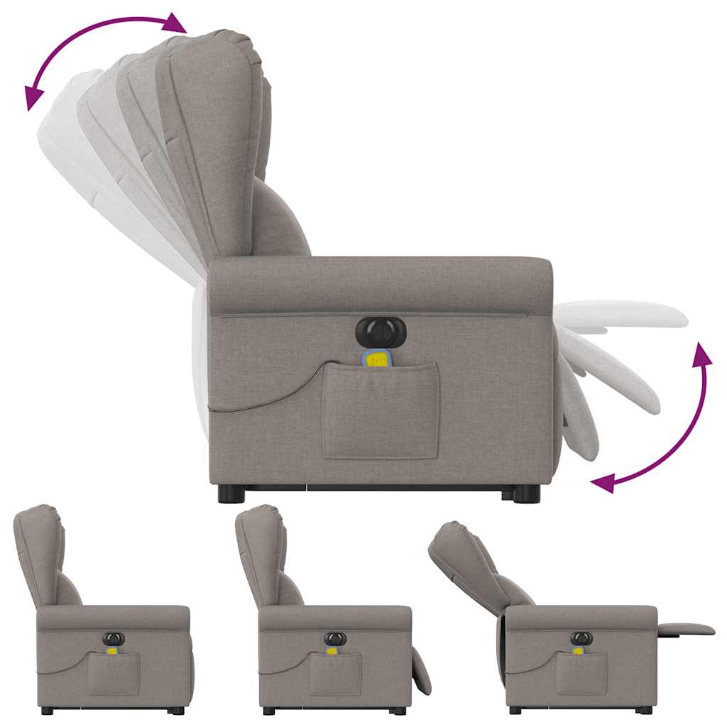 Fotoliu electric masaj rabatabil cu ridicare, gri taupe, textil GartenMobel Dekor