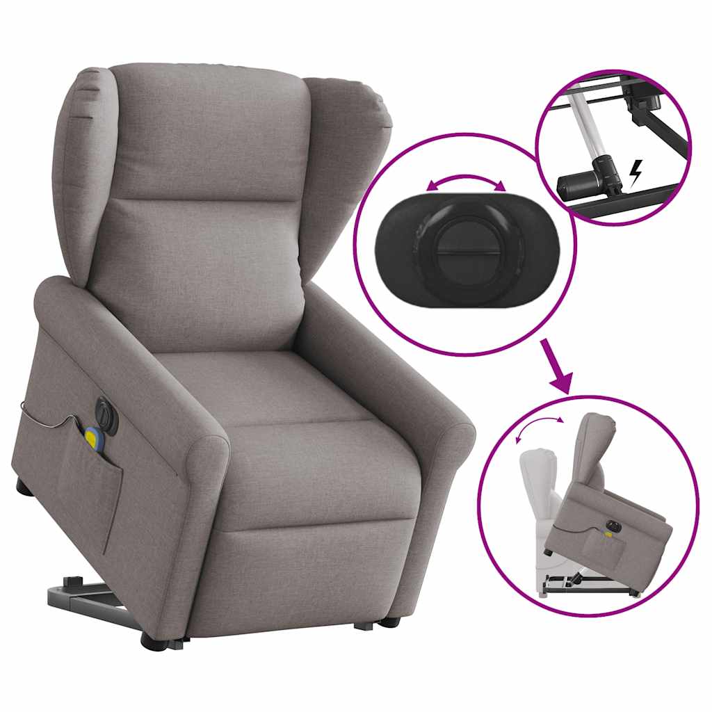 Fotoliu electric masaj rabatabil cu ridicare, gri taupe, textil GartenMobel Dekor