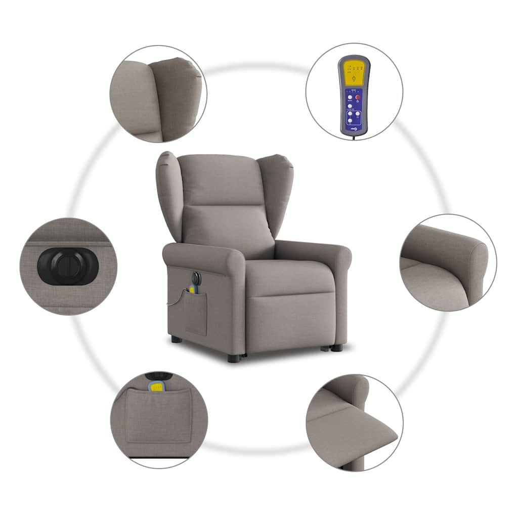 Fotoliu electric masaj rabatabil cu ridicare, gri taupe, textil GartenMobel Dekor