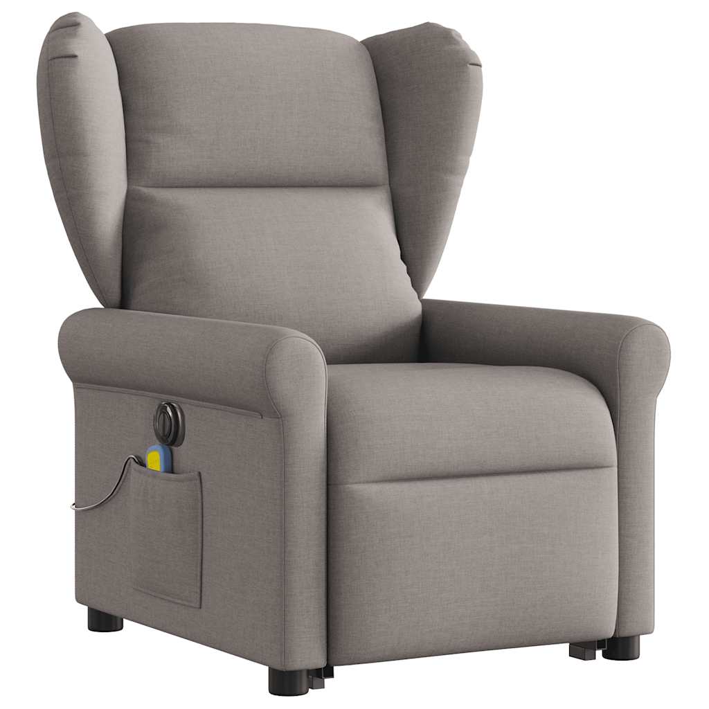 Fotoliu electric masaj rabatabil cu ridicare, gri taupe, textil GartenMobel Dekor
