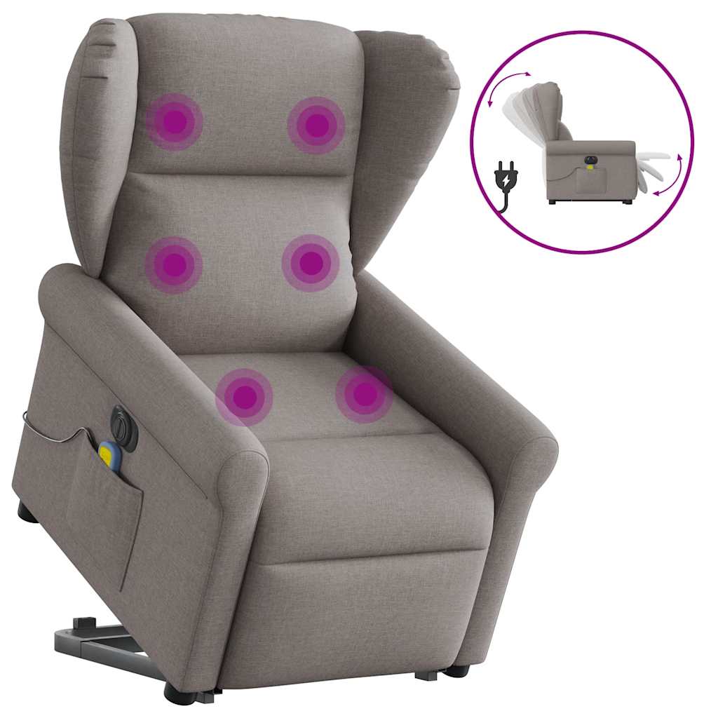 Fotoliu electric masaj rabatabil cu ridicare, gri taupe, textil GartenMobel Dekor