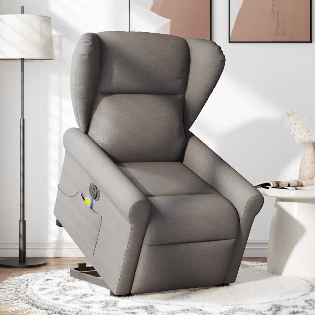 Fotoliu electric masaj rabatabil cu ridicare, gri taupe, textil GartenMobel Dekor