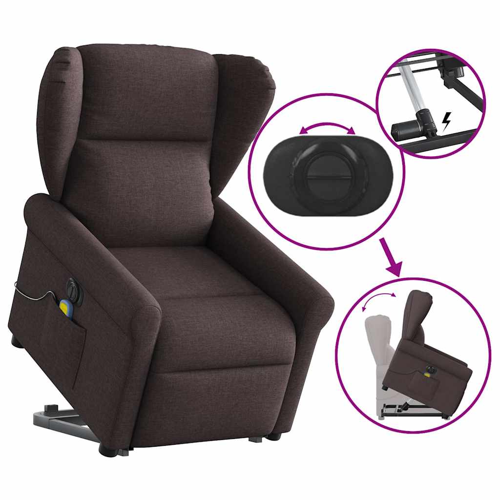Fotoliu electric masaj rabatabil cu ridicare maro închis textil GartenMobel Dekor