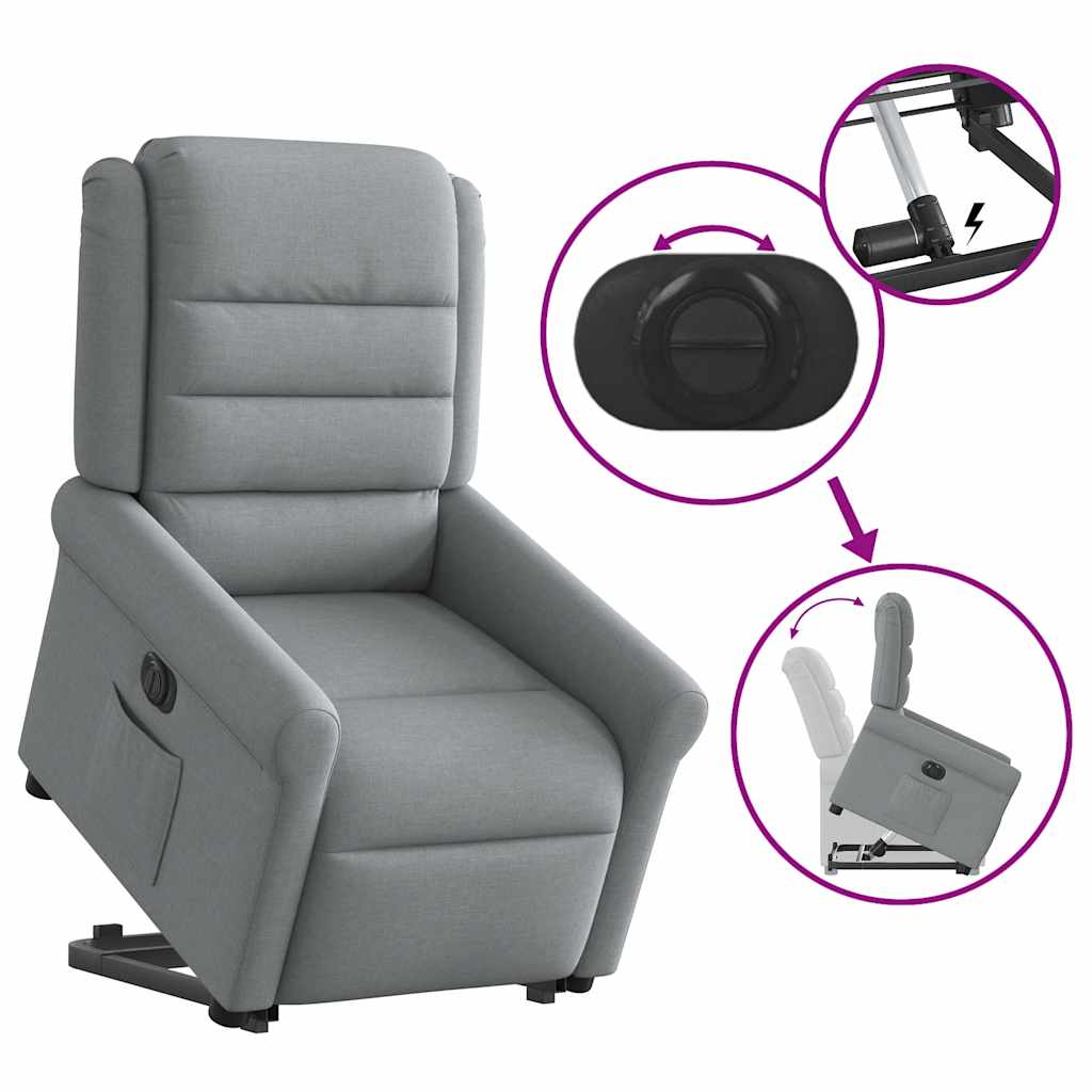 Fotoliu electric rabatabil cu ridicare, gri deschis, textil GartenMobel Dekor