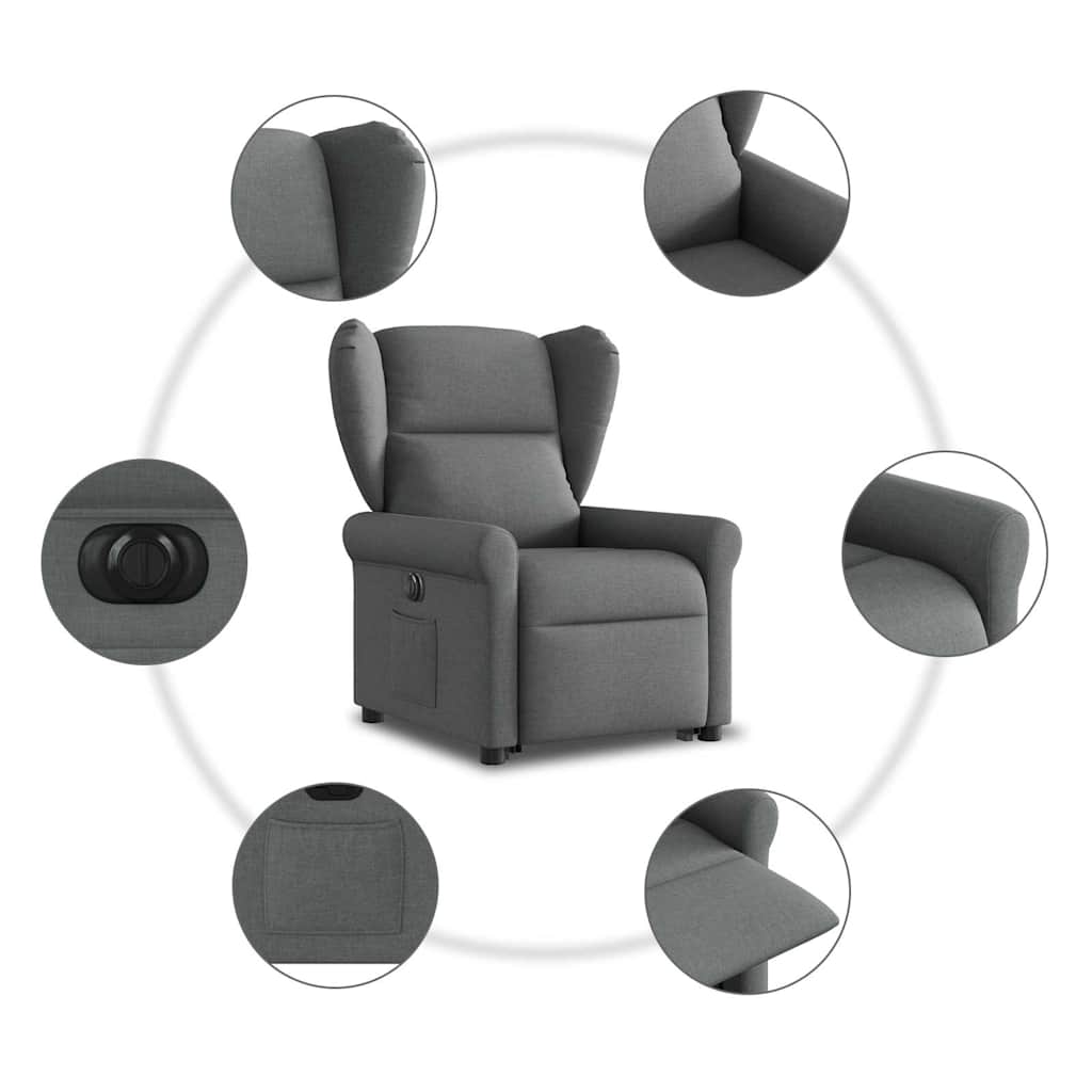 Fotoliu electric rabatabil cu ridicare, gri închis, textil GartenMobel Dekor