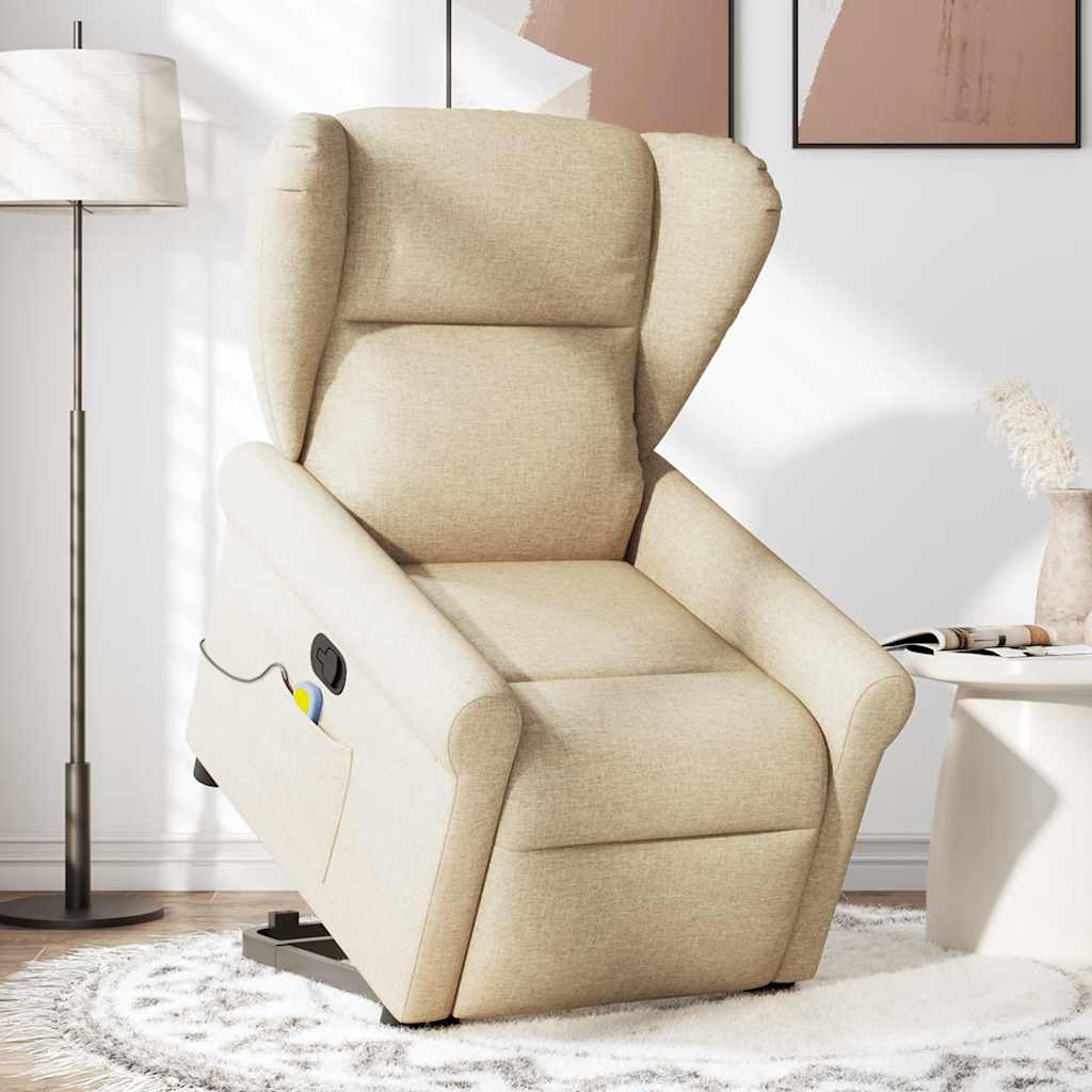 Fotoliu masaj rabatabil cu ridicare, crem, material textil GartenMobel Dekor