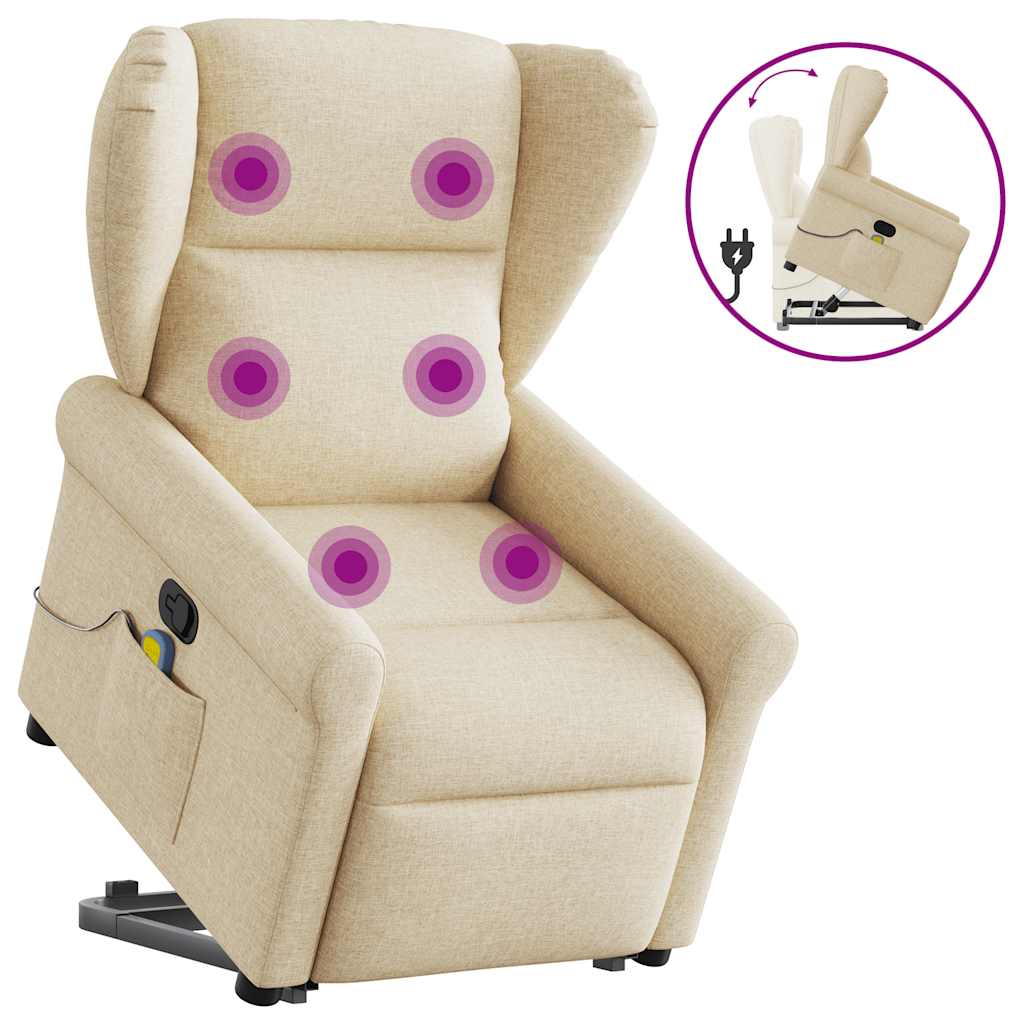 Fotoliu masaj rabatabil cu ridicare, crem, material textil GartenMobel Dekor