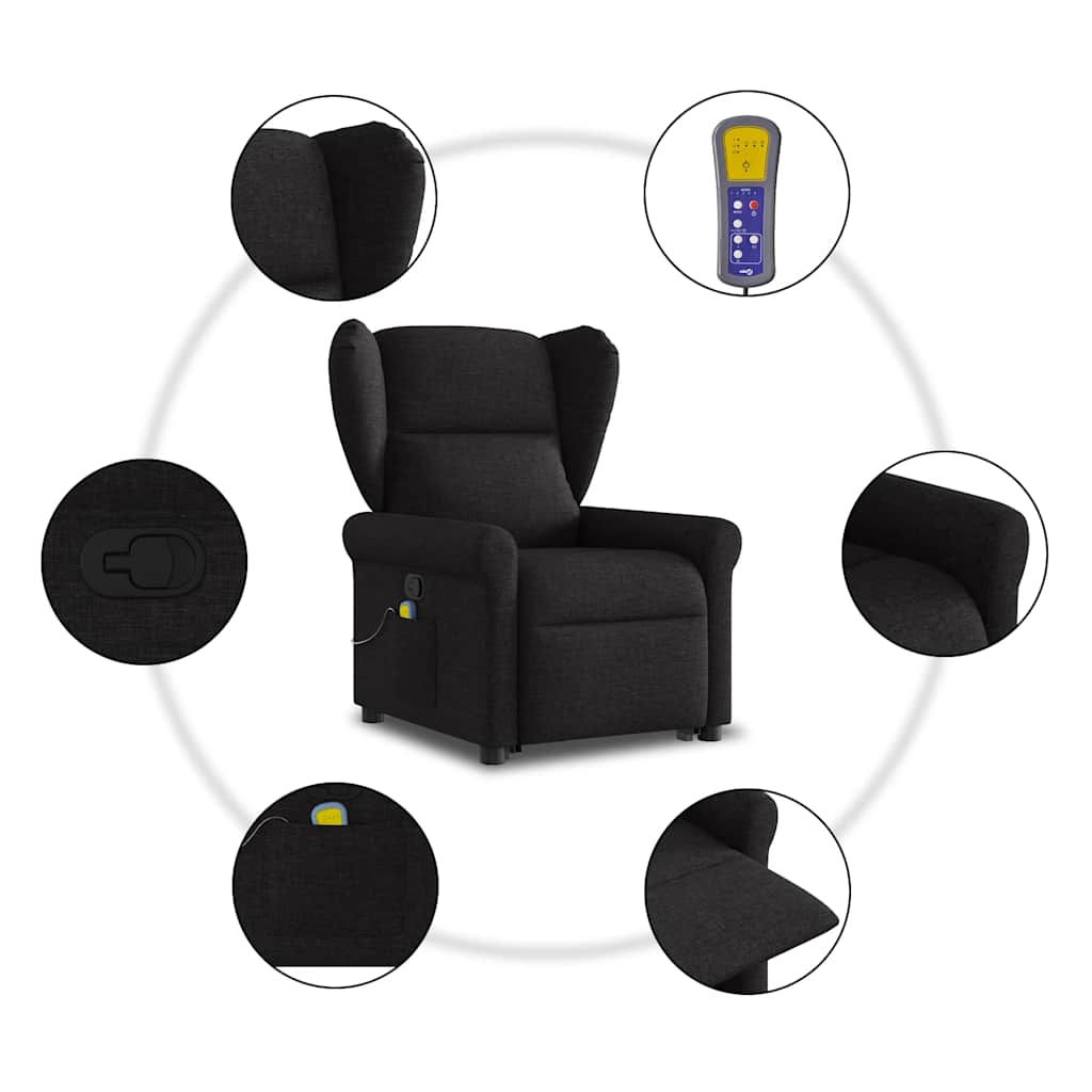 Fotoliu rabatabil de masaj, cu ridicare, negru, material textil GartenMobel Dekor