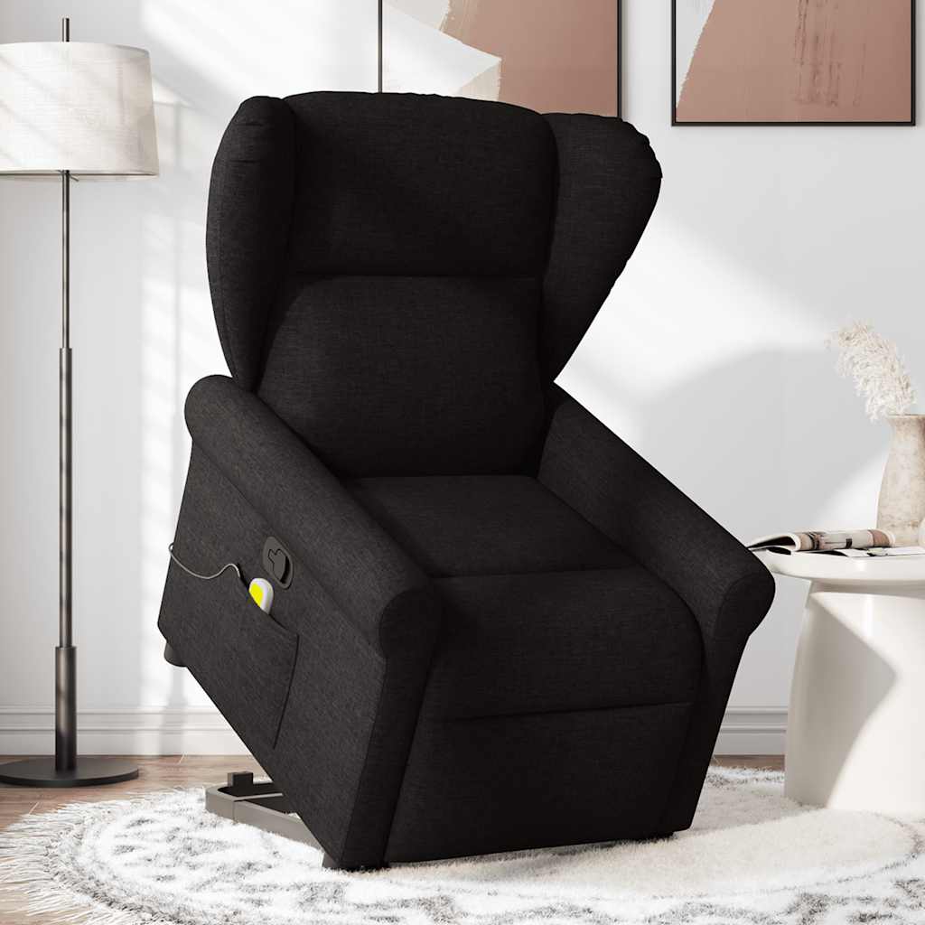 Fotoliu rabatabil de masaj, cu ridicare, negru, material textil GartenMobel Dekor