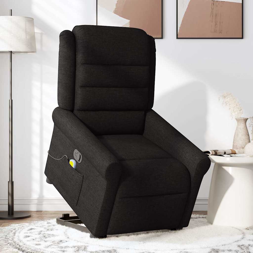 Fotoliu rabatabil de masaj, cu ridicare, negru, material textil GartenMobel Dekor