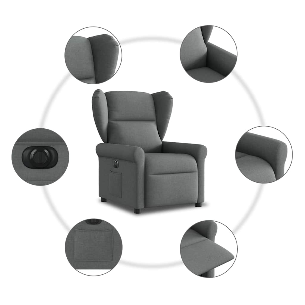 Fotoliu rabatabil electric, gri închis, material textil GartenMobel Dekor