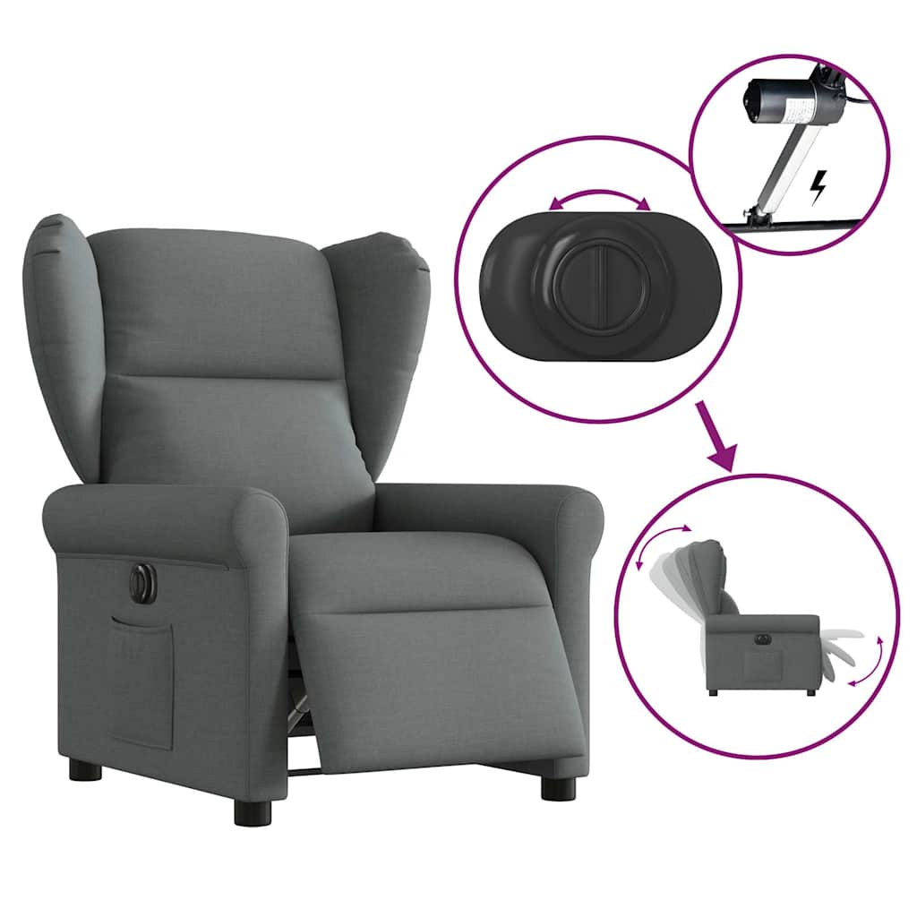 Fotoliu rabatabil electric, gri închis, material textil GartenMobel Dekor