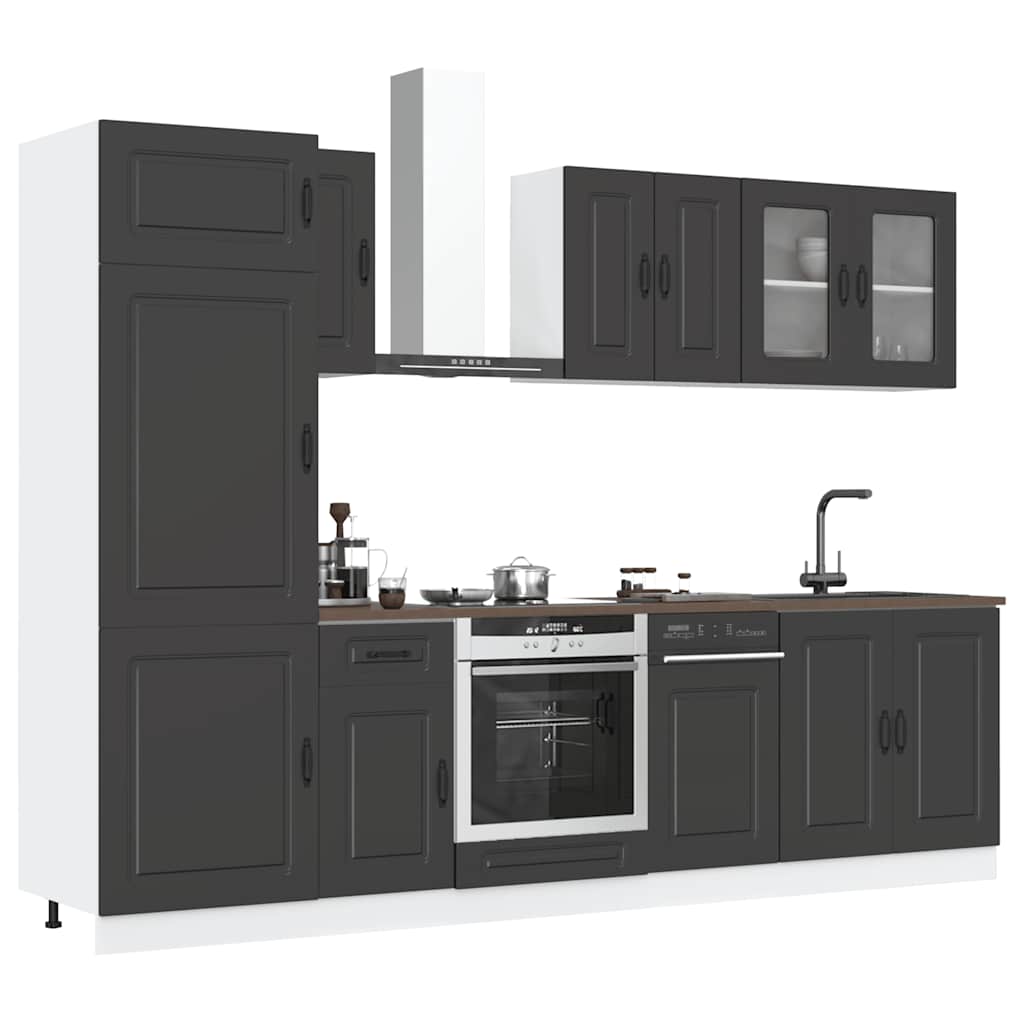 Set dulap de bucătărie 8 piese „Kalmar” lemn negru prelucrat GartenMobel Dekor