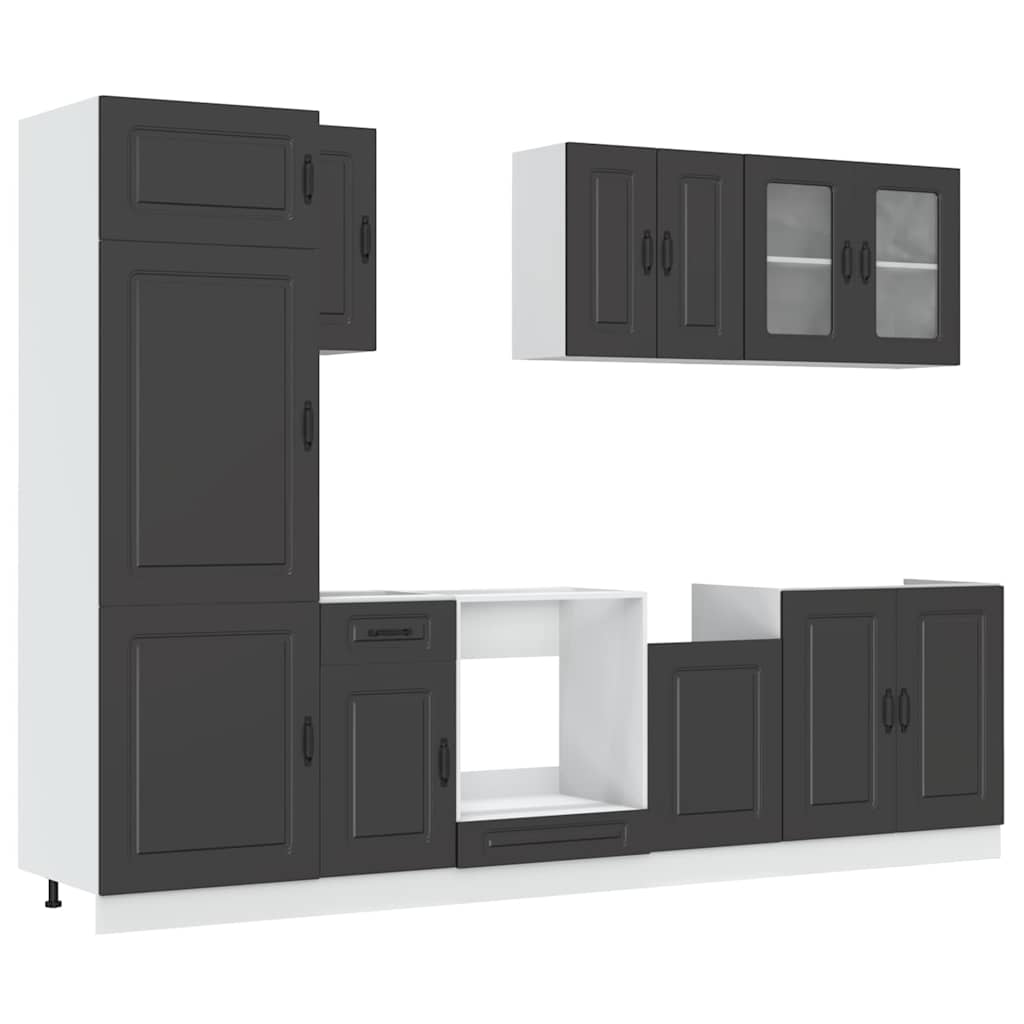 Set dulap de bucătărie 8 piese „Kalmar” lemn negru prelucrat GartenMobel Dekor