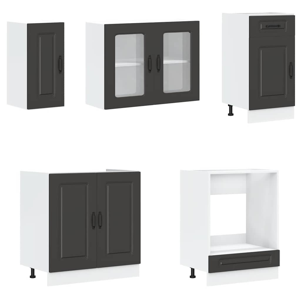 Set dulap de bucătărie 8 piese „Kalmar” lemn negru prelucrat GartenMobel Dekor
