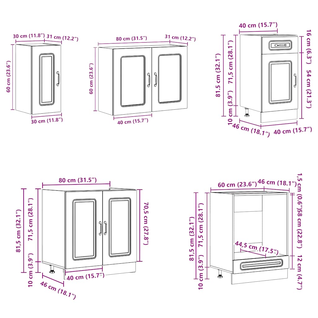 Set dulap de bucătărie 8 piese „Kalmar” lemn negru prelucrat GartenMobel Dekor