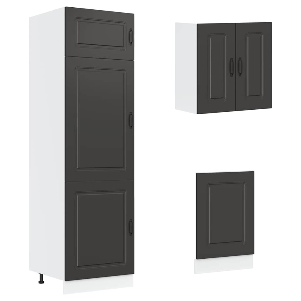 Set dulap de bucătărie 8 piese „Kalmar” lemn negru prelucrat GartenMobel Dekor