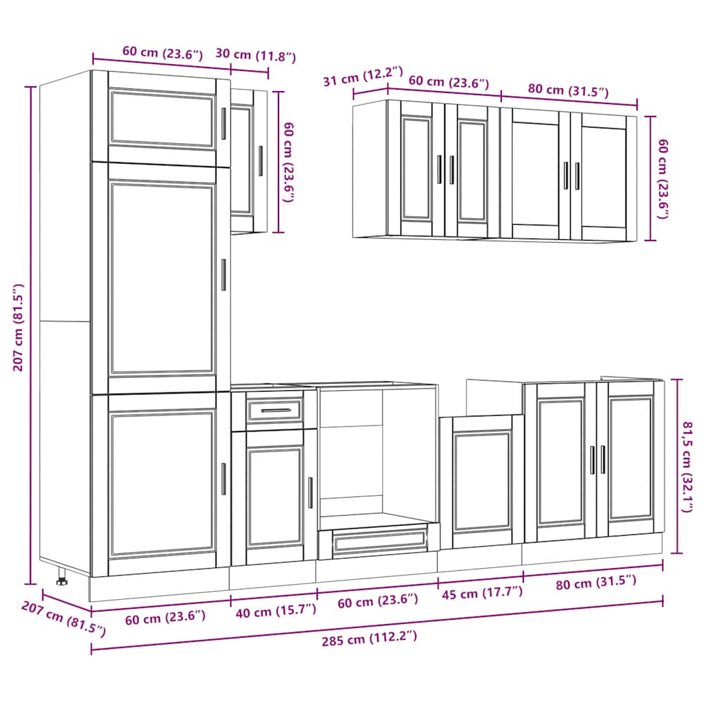 Set dulap de bucătărie din 8 piese „Kalmar” Lemn prelucrat alb GartenMobel Dekor